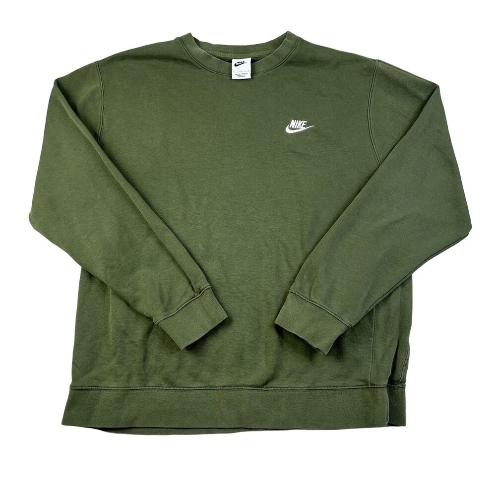 Nike Sportswear Club Fleece Crewneck Sweatshirt Mens Large Olive Green BV2662